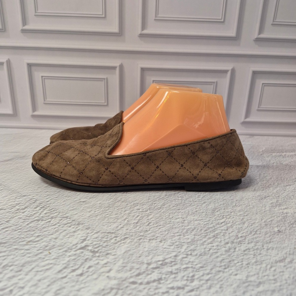 FS/NY French Sole New York Brown Quilted Suede Micro Stud Loafers Flats Size 8.5